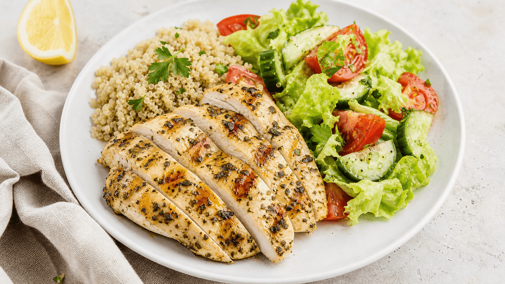 Ức gà nướng chanh thảo mộc ăn cùng salad quinoa